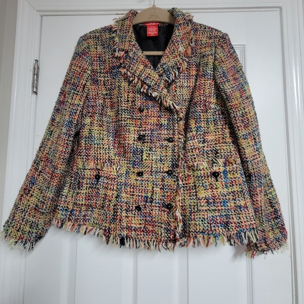 Oscar An Oscar De La Renta Company Fringe Tweed Multi-Color Jacket Blazer.